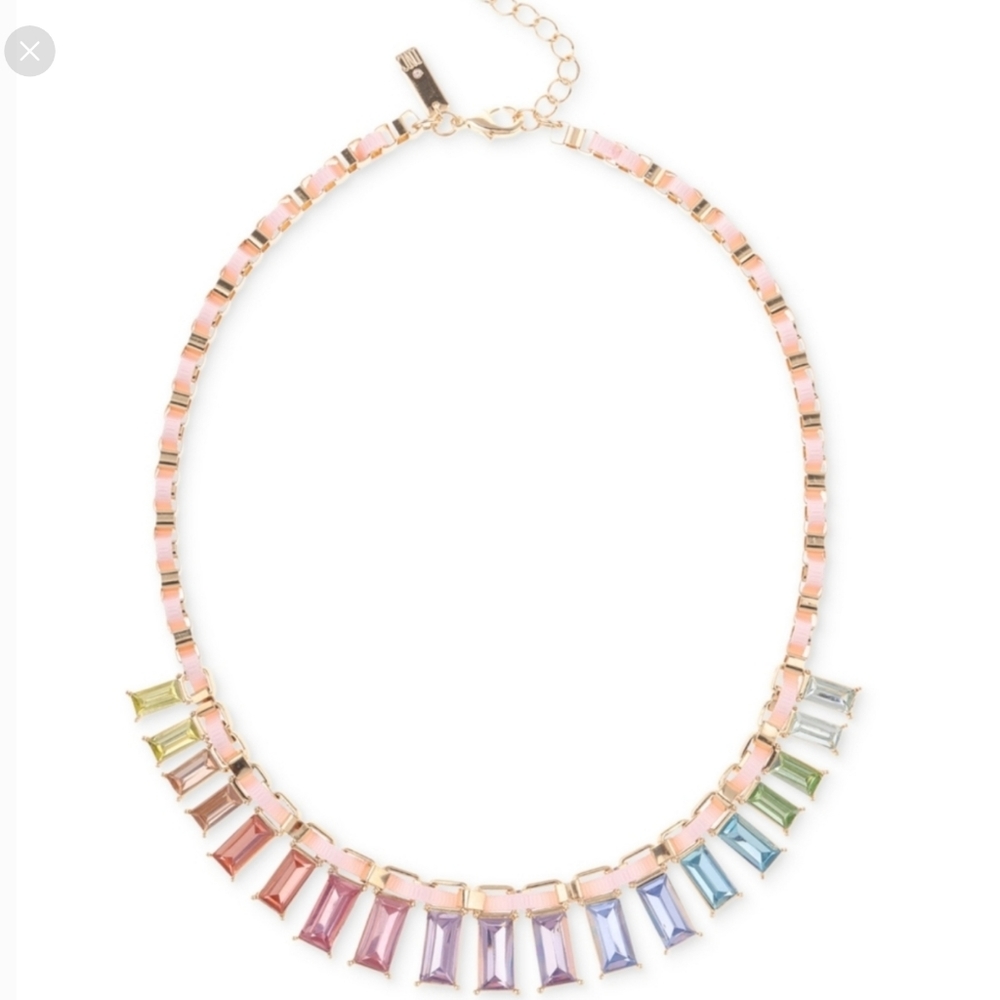 Inc Gold Tone Rainbow Baguette Stone Ribbon Woven Necklace